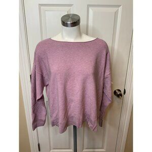 Eileen Fisher Purple Tencel Blend Stretchy Ribbed Boatneck Sweater, Size M